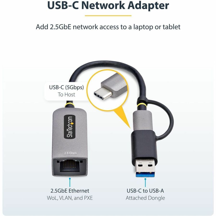 StarTech.com 2.5GbE USB-C to Ethernet Adapter with USB-A Converter, NBASE-T NIC, USB 3.0 Type-C 2.5/1G Multi Speed Network, USB 3.1 RJ45 StarTech.com 2.5GbE USB-C to Ethernet Adapter with USB-A Converter, NBASE-T NIC, USB 3.0 Type-C 2.5/1G Multi Speed Network, USB 3.1 RJ45